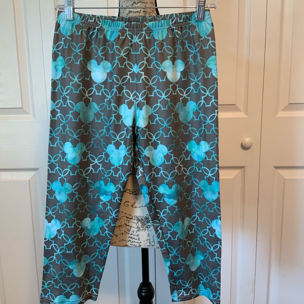 Blue and Gray Geometric Leggings with Elastic Waistband